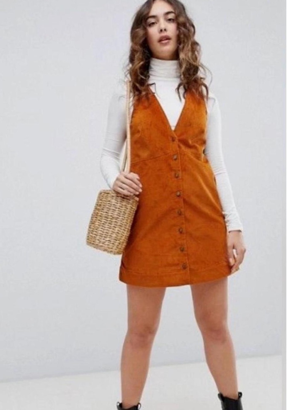 Free People Rolling Thunder Rust Brown Corduroy Button-Front Mini Dress